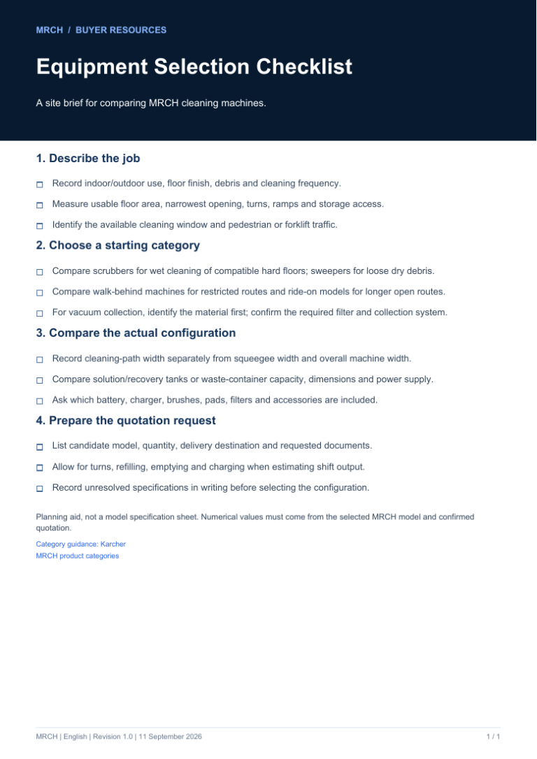 MRCH Equipment Selection Checklist - document preview