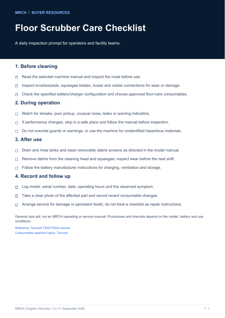 MRCH Floor Scrubber Care Checklist - document preview